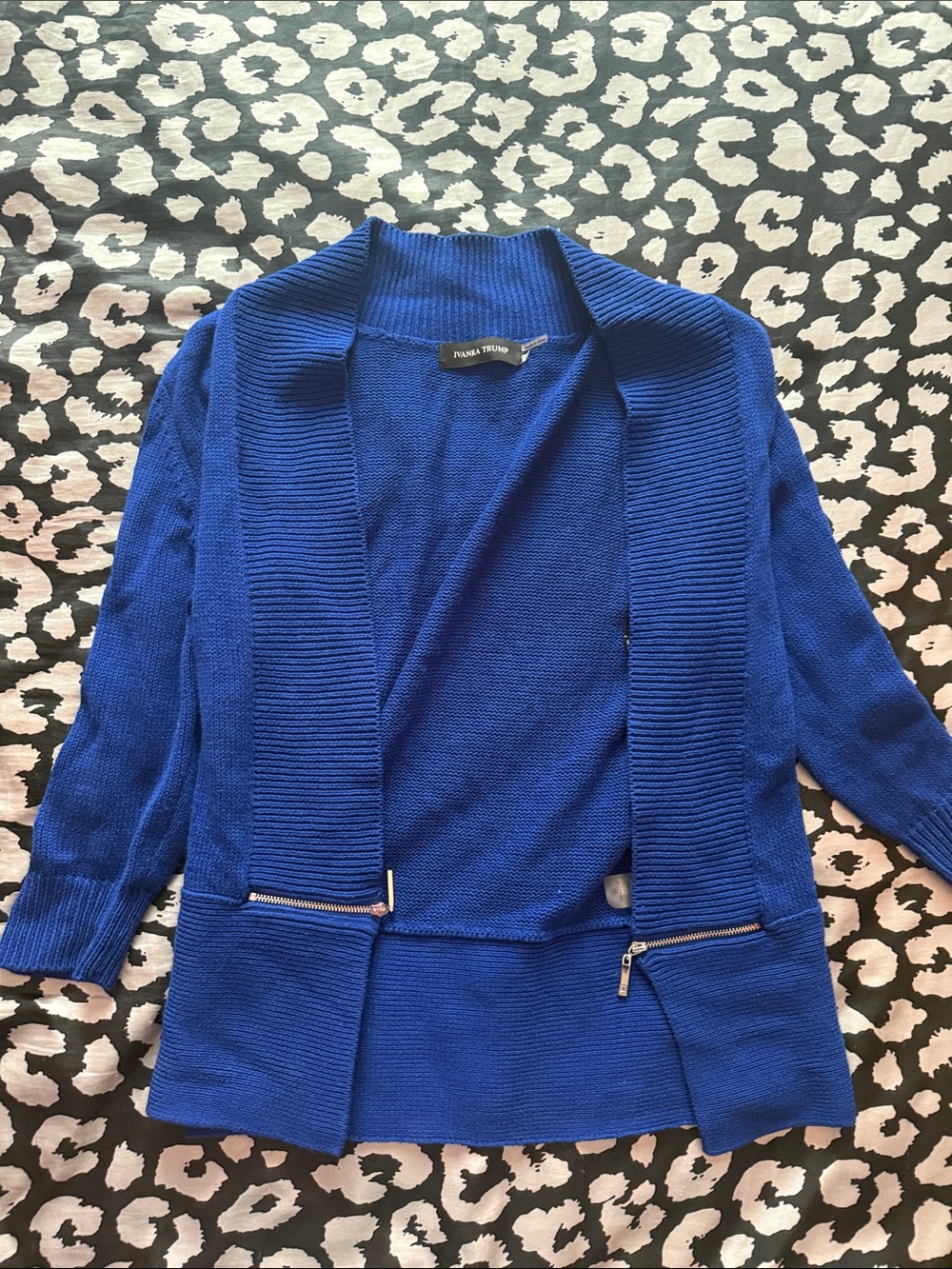 Ivanka Trump Royal Blue Open-Front Cardigan with Zipper Detail